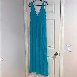 Lulus Pleated Teal Maxi Dress, Size L